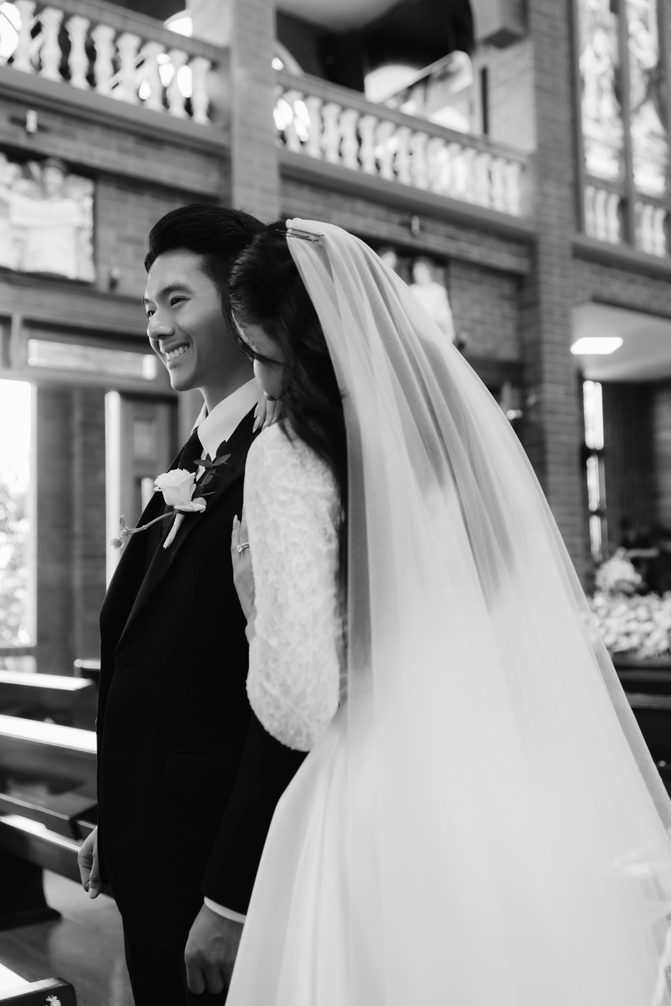 Bride and groom at their church wedding